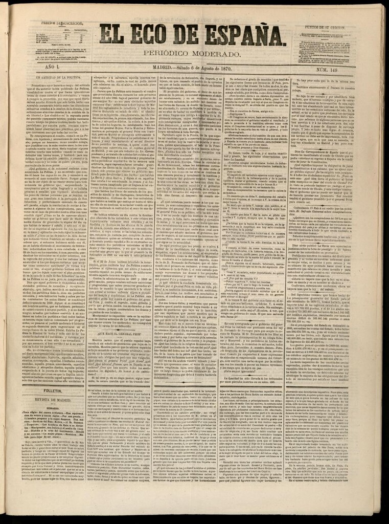 Miniatura de El Eco de España del 6 de agosto de 1870