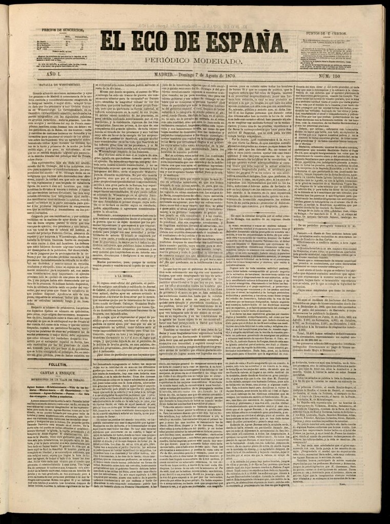 Miniatura de El Eco de España del 7 de agosto de 1870