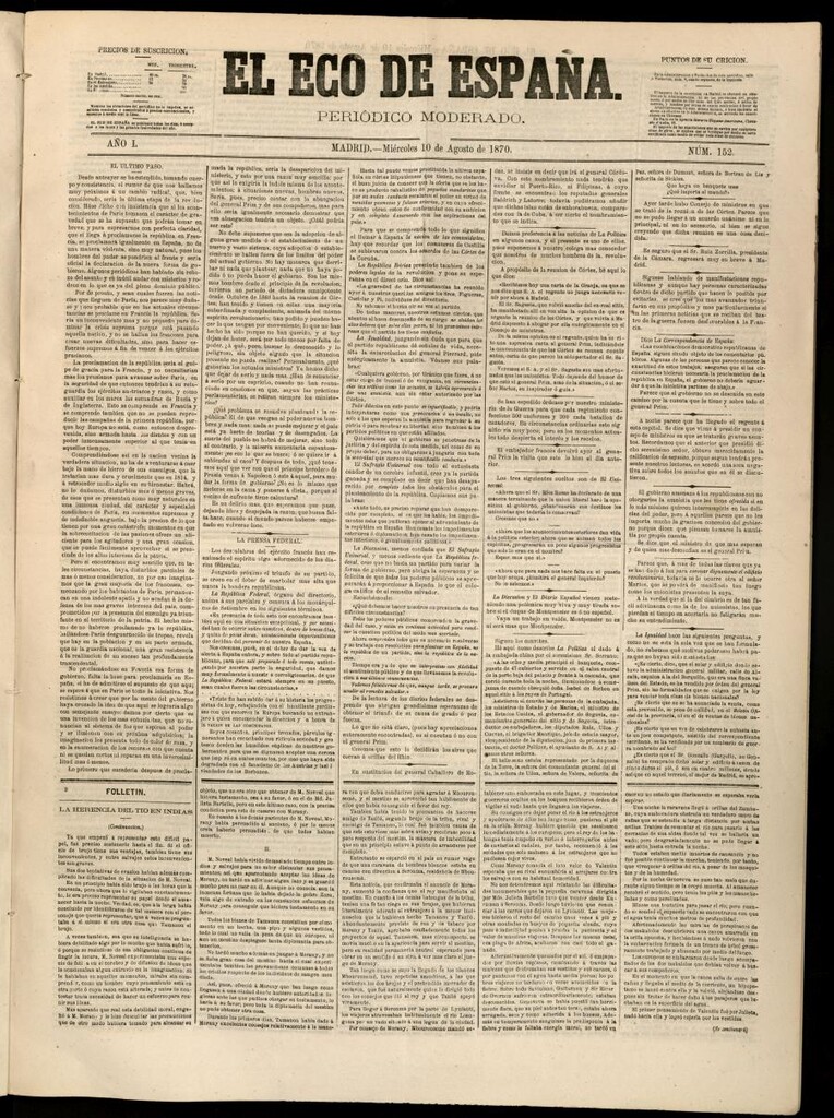 Miniatura de El Eco de España del 10 de agosto de 1870