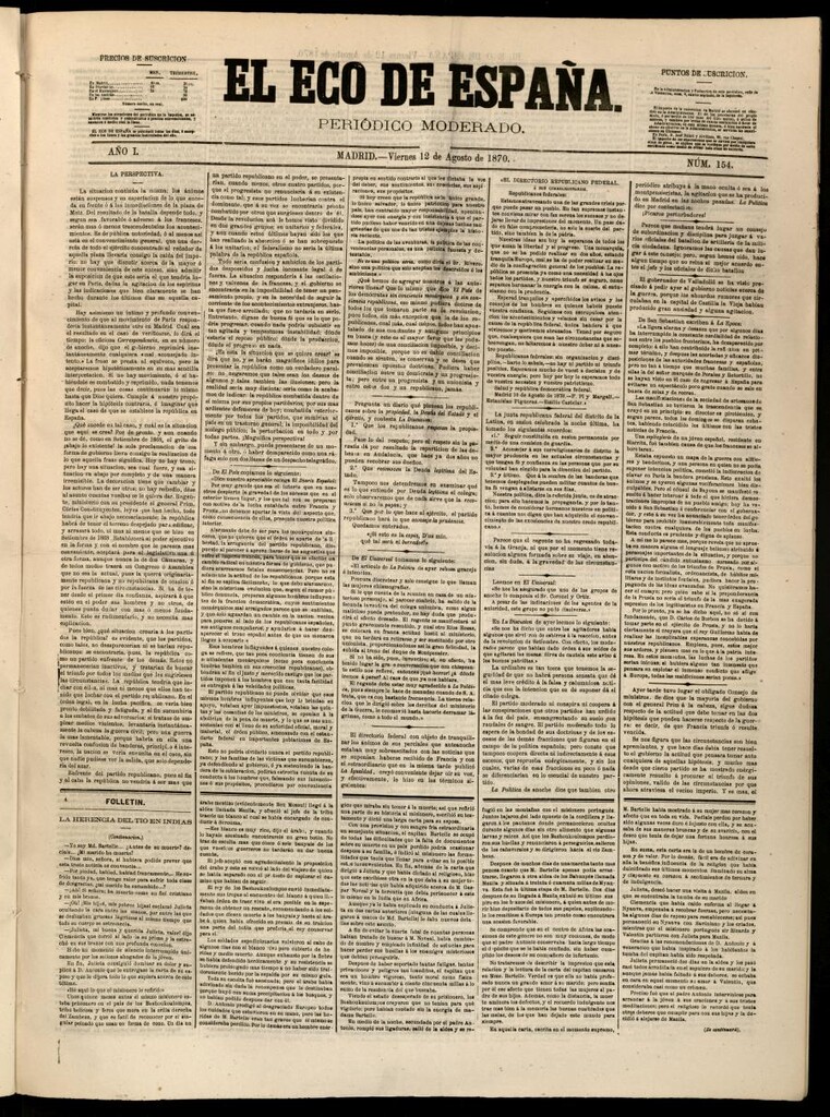 Miniatura de El Eco de España del 12 de agosto de 1870