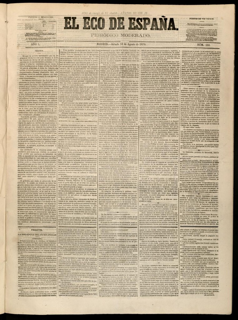 Miniatura de El Eco de España del 13 de agosto de 1870