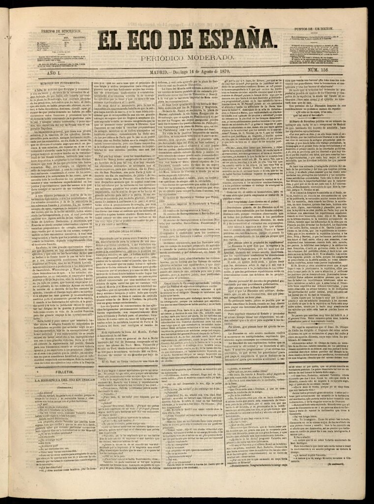 Miniatura de El Eco de España del 14 de agosto de 1870