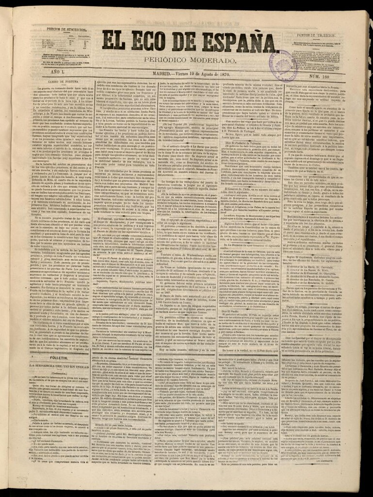 Miniatura de El Eco de España del 19 de agosto de 1870