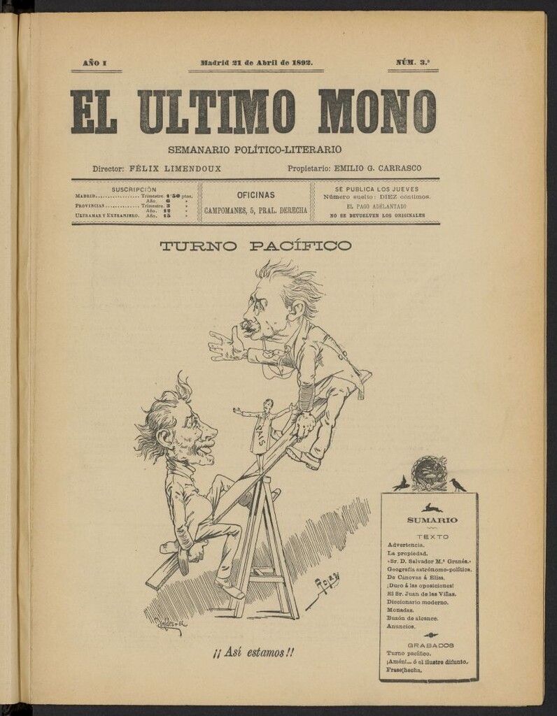 Miniatura de El último mono: impresiones dinamiteras del 21 de abril de 1892, nº 3