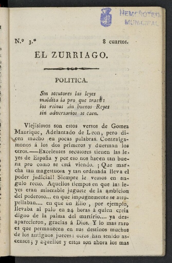 Miniatura de El Zurriago. Madrid de 1821-1822, nº 3
