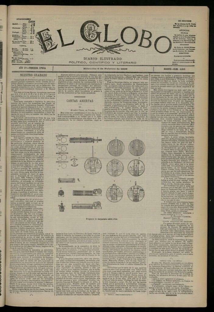 Miniatura de El Globo : diario ilustrado del 6 de febrero de 1889, nº 4843