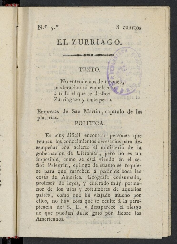 Miniatura de El Zurriago. Madrid de 1821-1822, nº 5