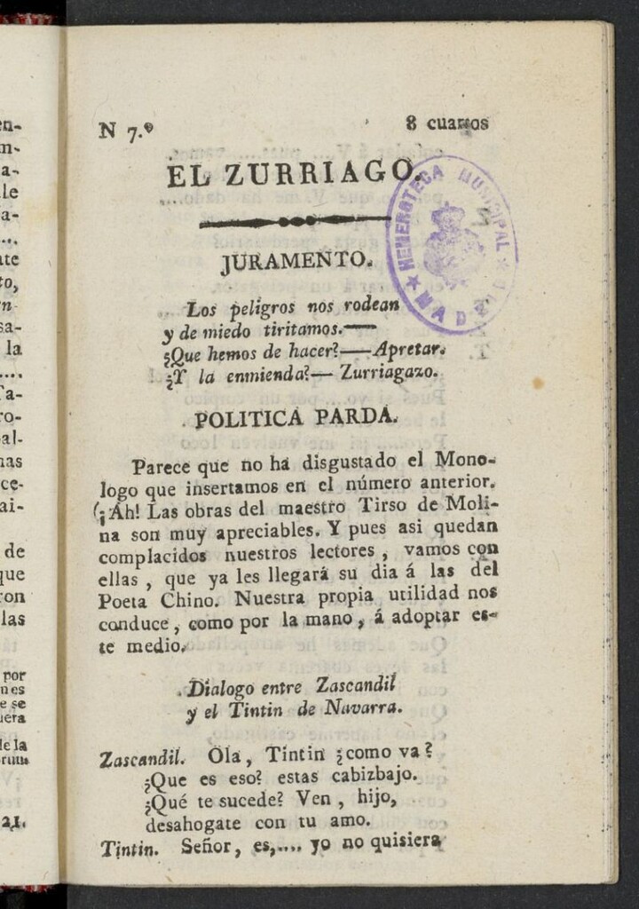 Miniatura de El Zurriago. Madrid de 1821-1822, nº 7