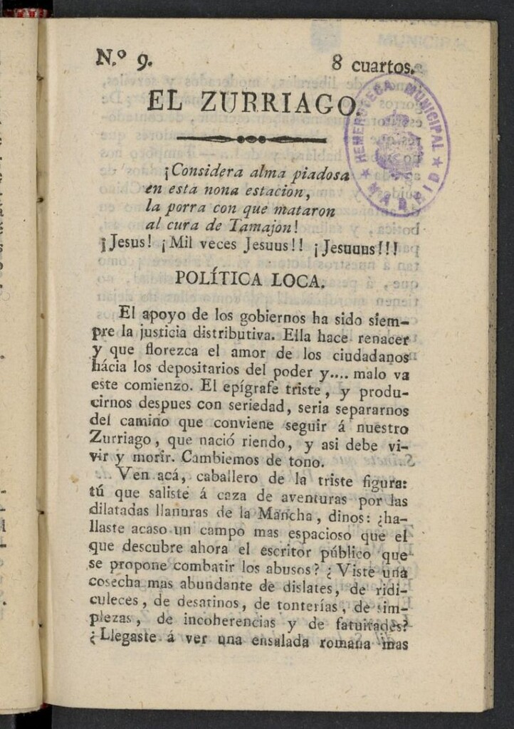 Miniatura de El Zurriago. Madrid de 1821-1822, nº 9
