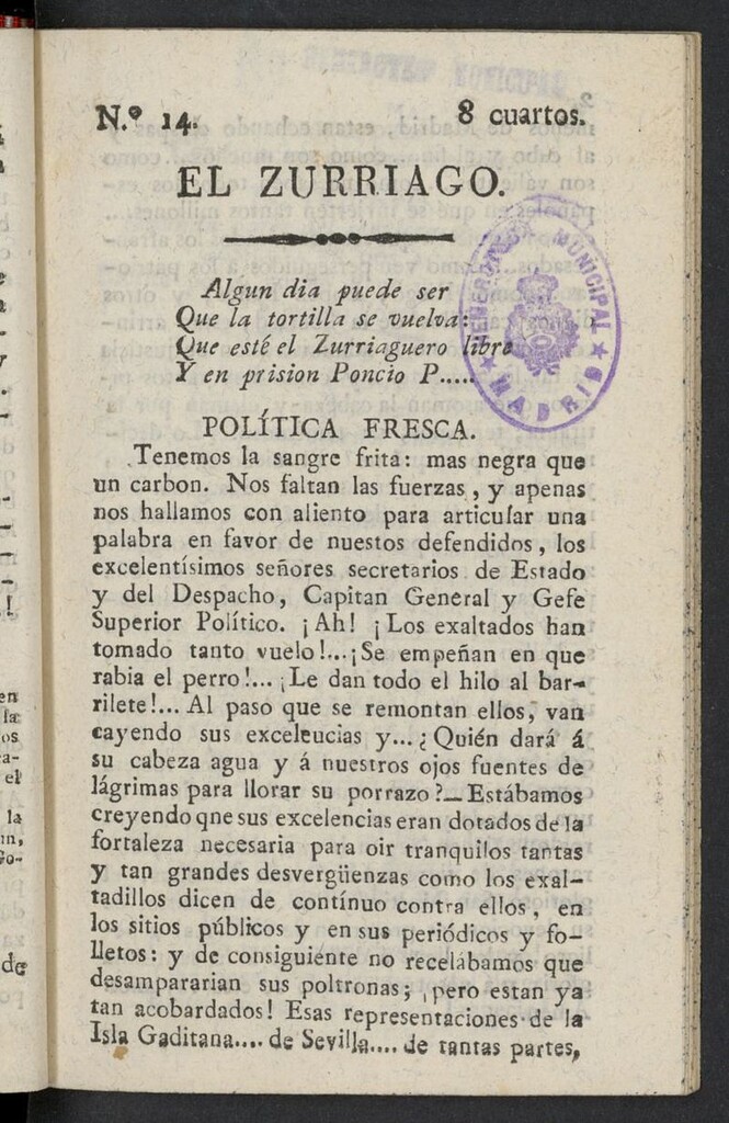 Miniatura de El Zurriago. Madrid de 1821-1822, nº 14