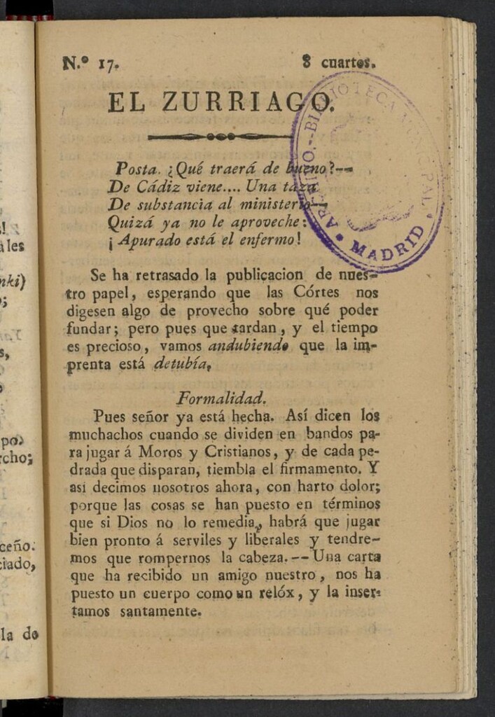 Miniatura de El Zurriago. Madrid de 1821-1822, nº 17