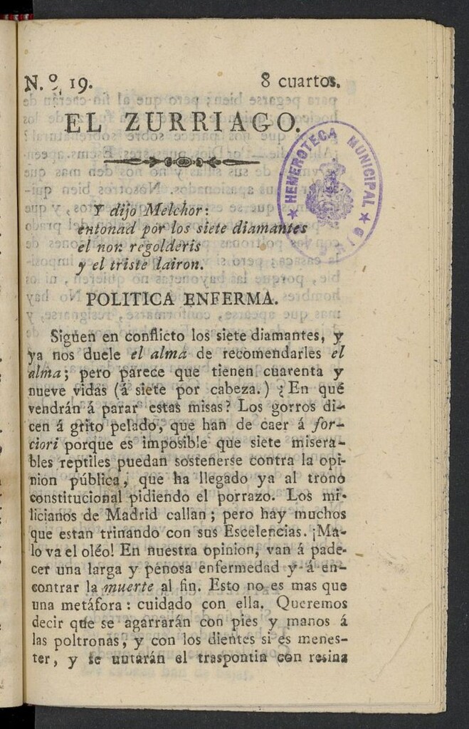 Miniatura de El Zurriago. Madrid de 1821-1822, nº 19