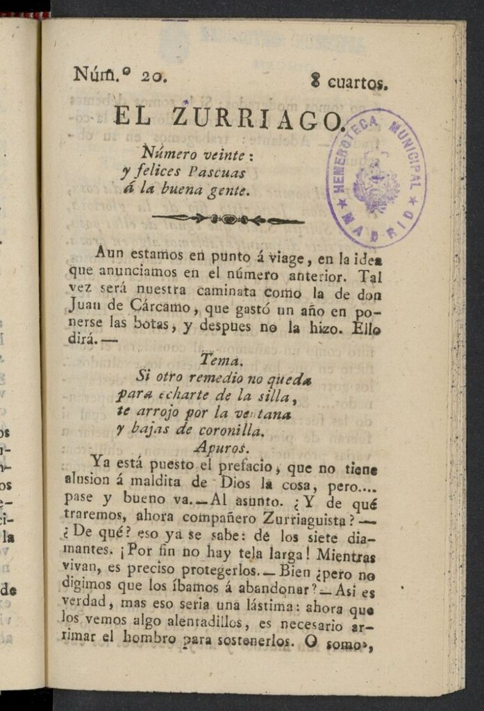 Miniatura de El Zurriago. Madrid de 1821-1822, nº 20