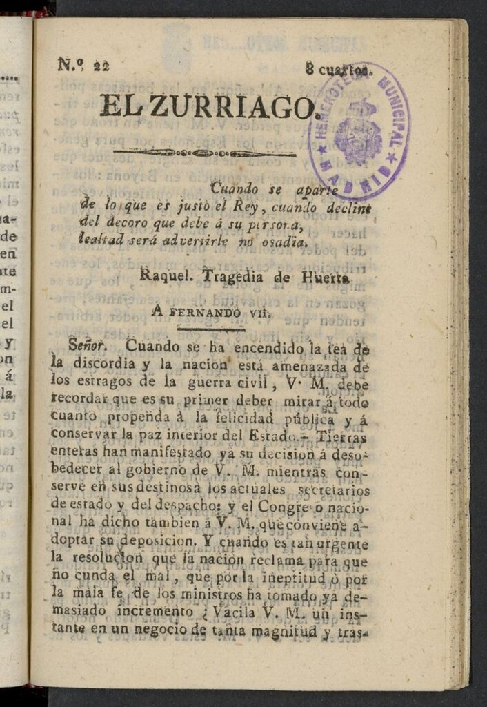 Miniatura de El Zurriago. Madrid de 1821-1822, nº 22
