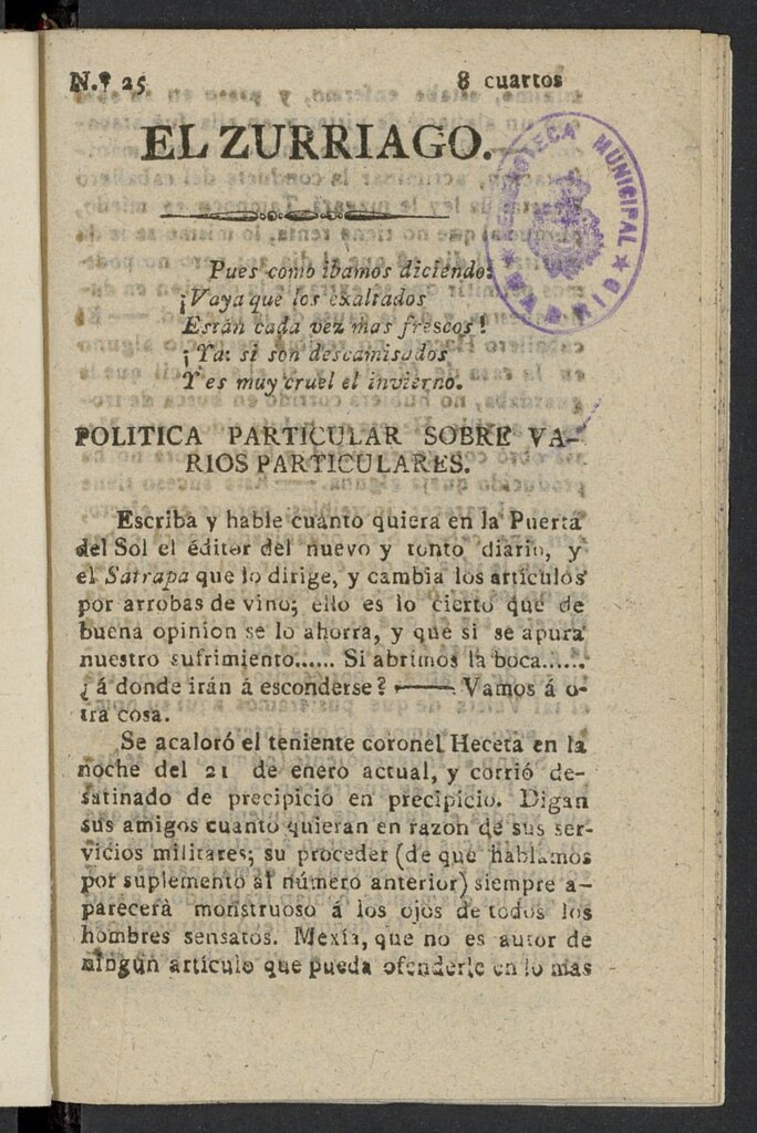 Miniatura de El Zurriago. Madrid de 1821-1822, nº 25