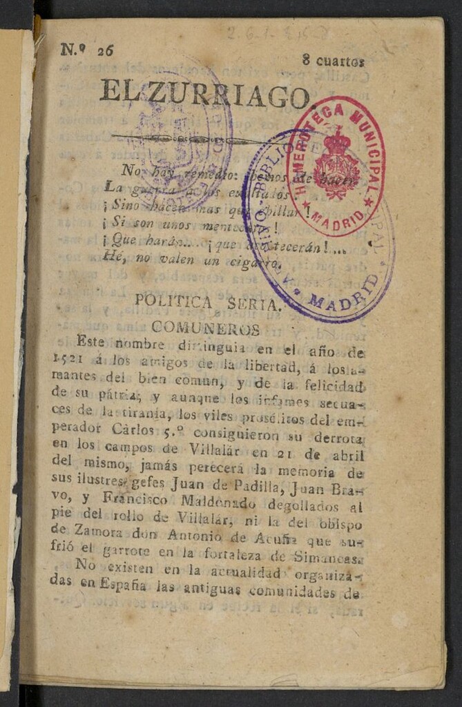 Miniatura de El Zurriago. Madrid de 1822, nº 26