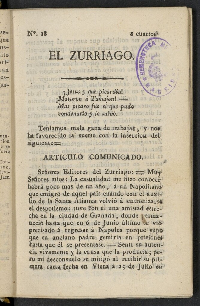 Miniatura de El Zurriago. Madrid de 1822, nº 28