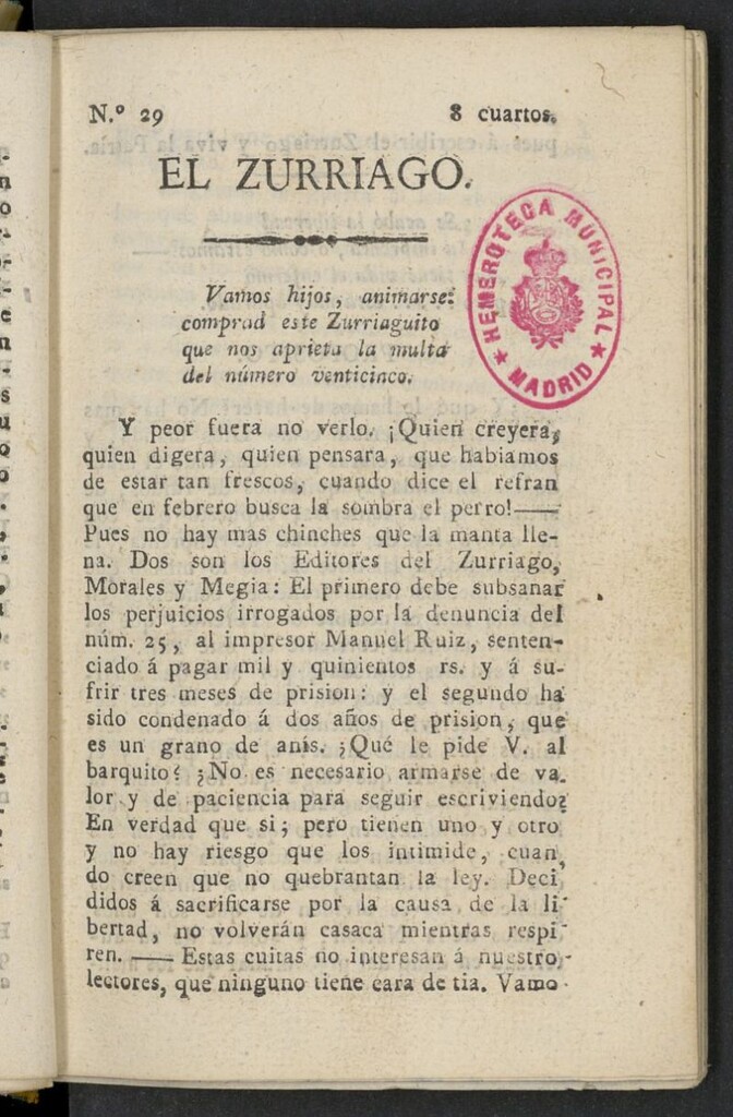 Miniatura de El Zurriago. Madrid de 1822, nº 29
