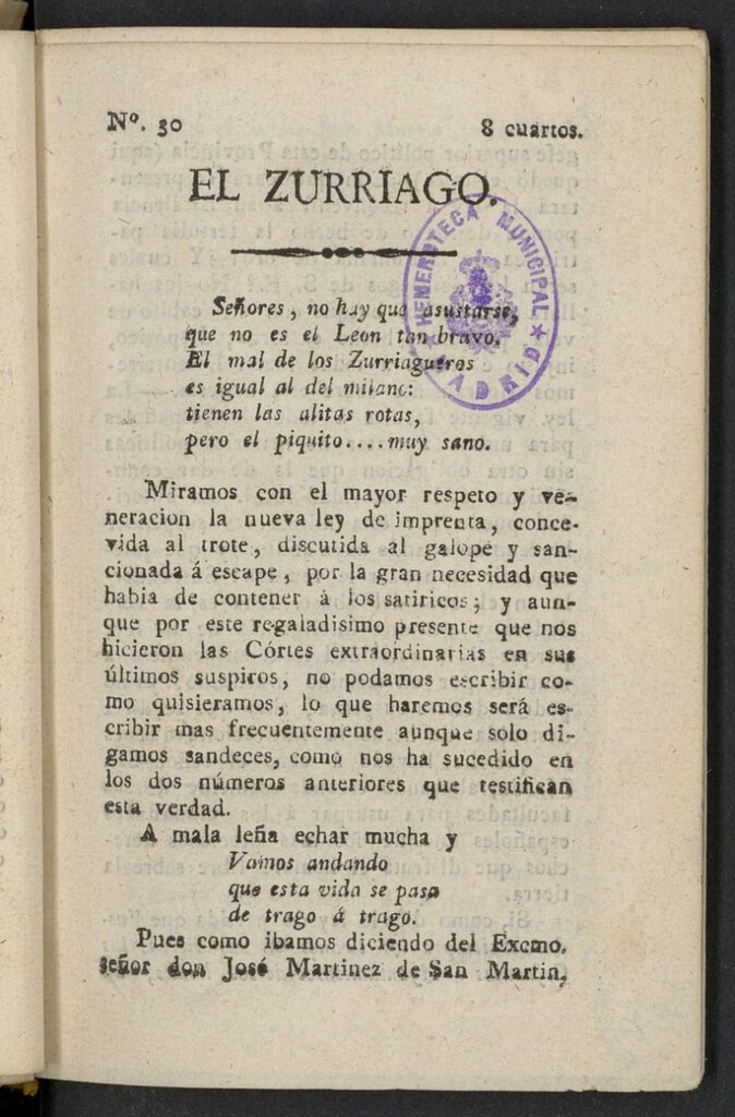 Miniatura de El Zurriago. Madrid de 1822, nº 30
