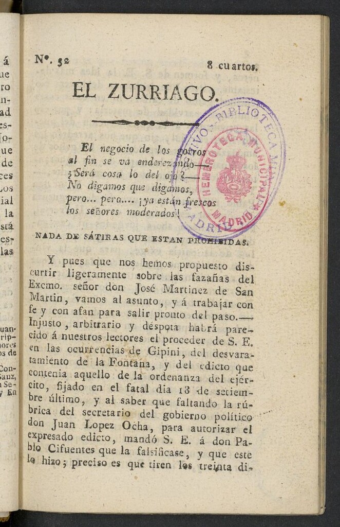 Miniatura de El Zurriago. Madrid de 1822, nº 32