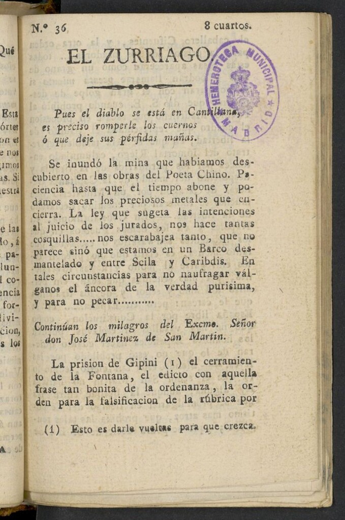 Miniatura de El Zurriago. Madrid de 1822, nº 36