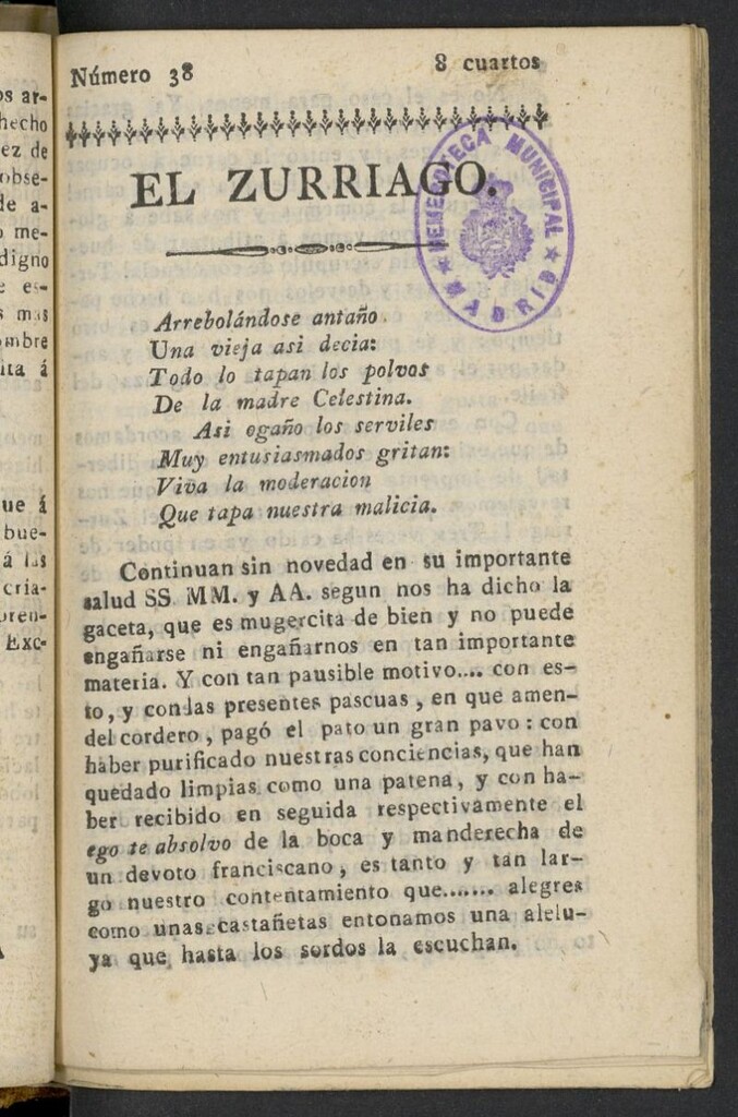 Miniatura de El Zurriago. Madrid de 1822, nº 38