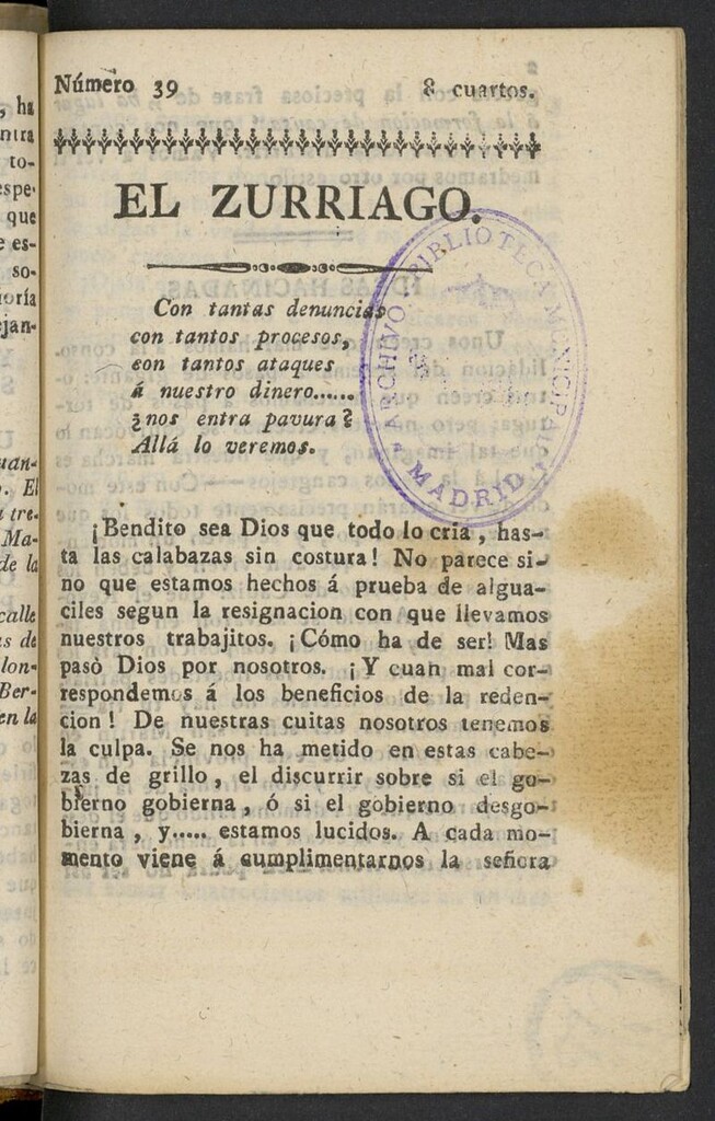 Miniatura de El Zurriago. Madrid de 1822, nº 39