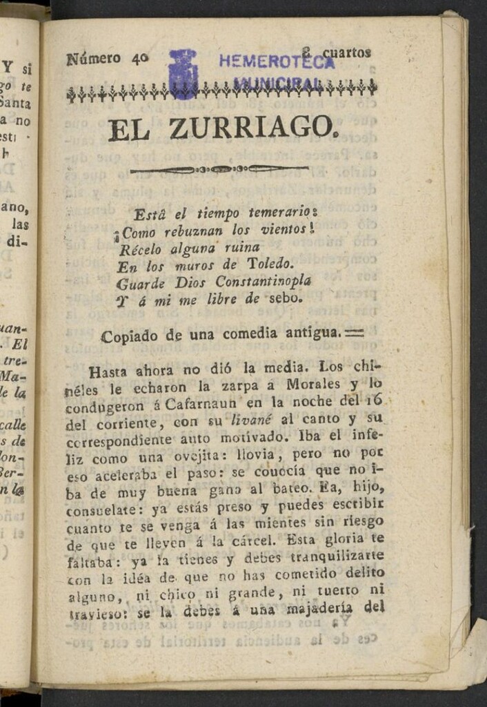 Miniatura de El Zurriago. Madrid de 1822, nº 40