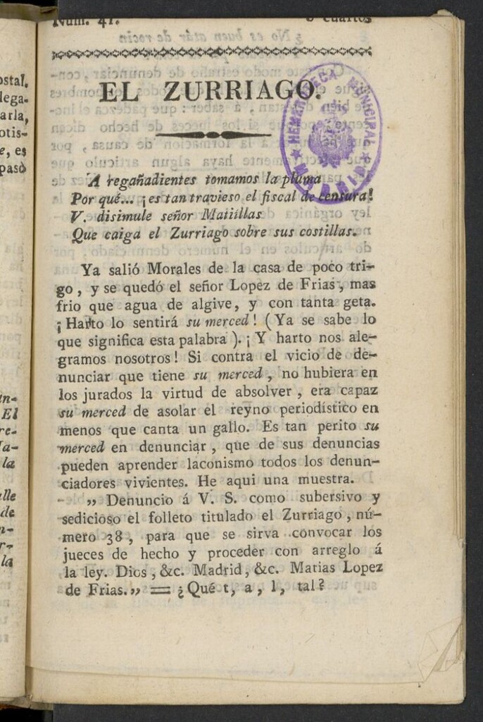 Miniatura de El Zurriago. Madrid de 1822, nº 41