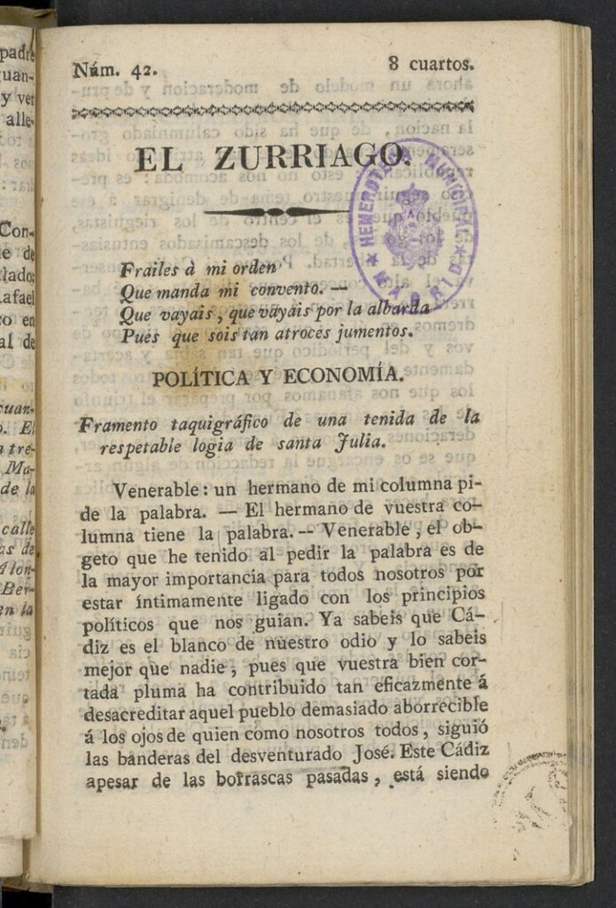 Miniatura de El Zurriago. Madrid de 1822, nº 42