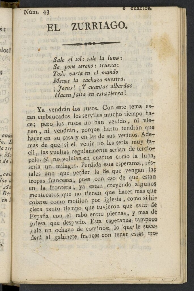 Miniatura de El Zurriago. Madrid de 1822, nº 43