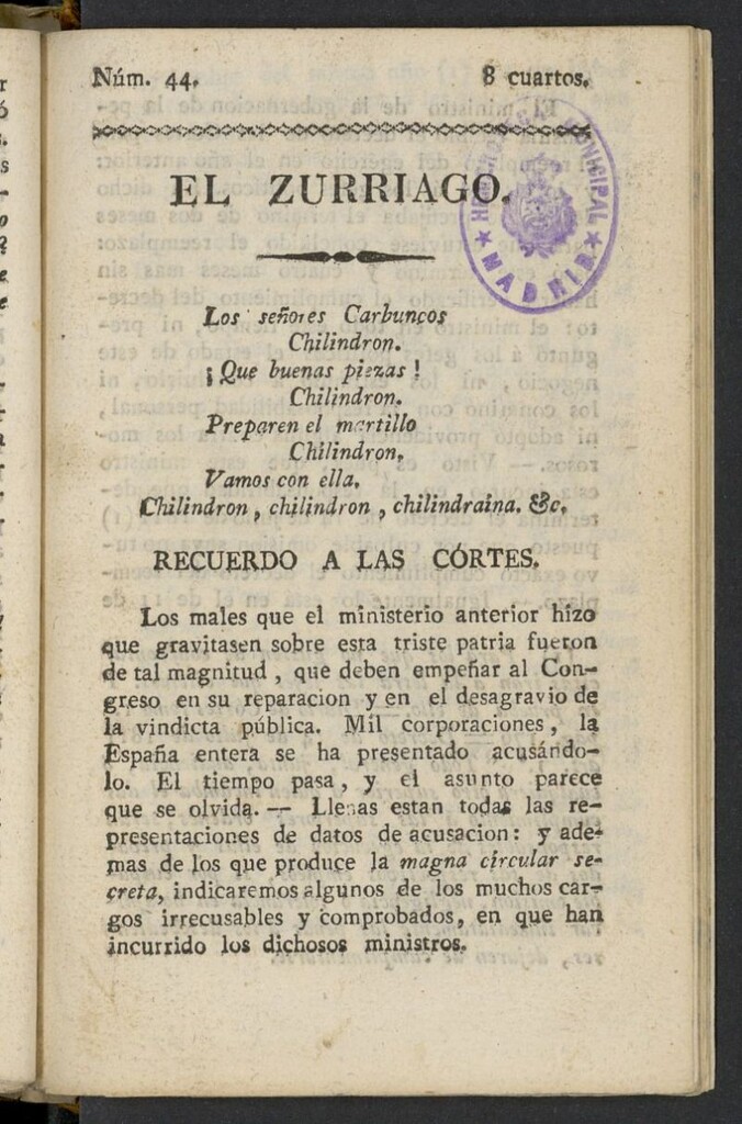 Miniatura de El Zurriago. Madrid de 1822, nº 44