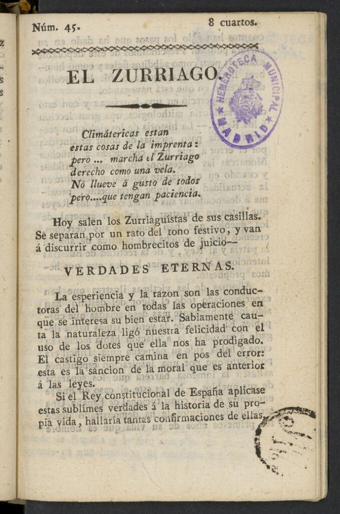 Miniatura de El Zurriago. Madrid de 1822, nº 45
