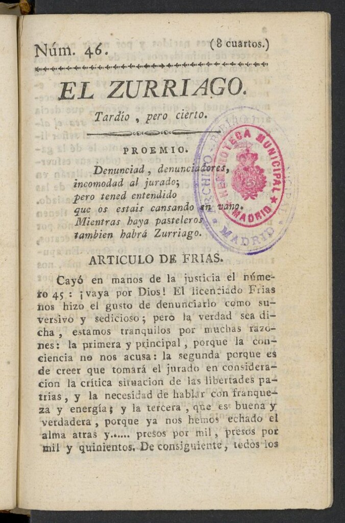 Miniatura de El Zurriago. Madrid de 1822, nº 46