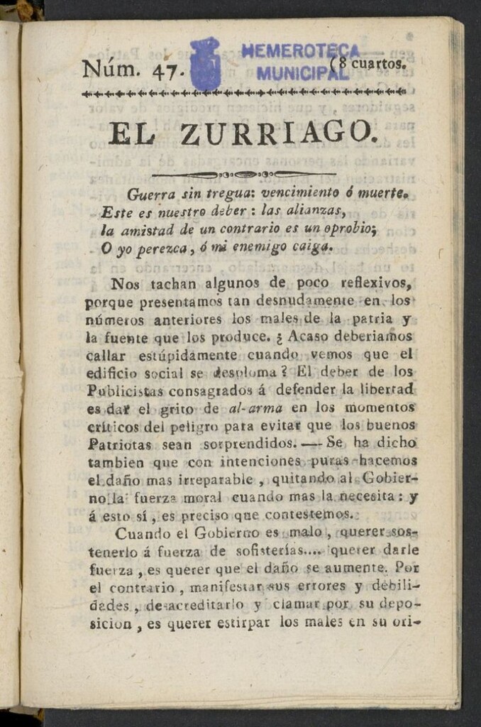 Miniatura de El Zurriago. Madrid de 1822, nº 47