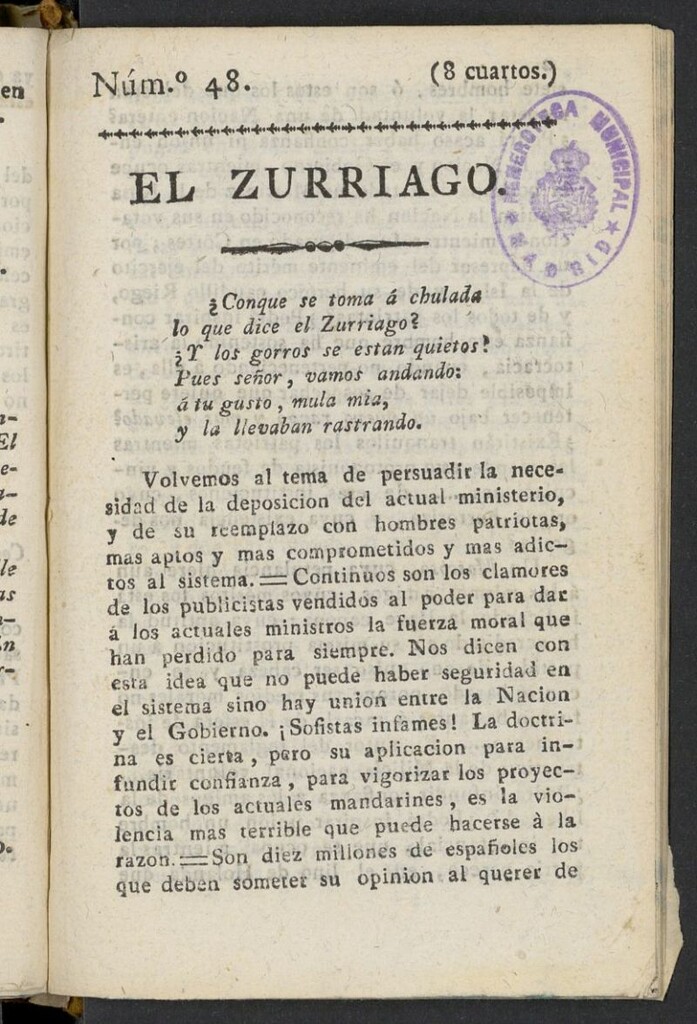 Miniatura de El Zurriago. Madrid de 1822, nº 48