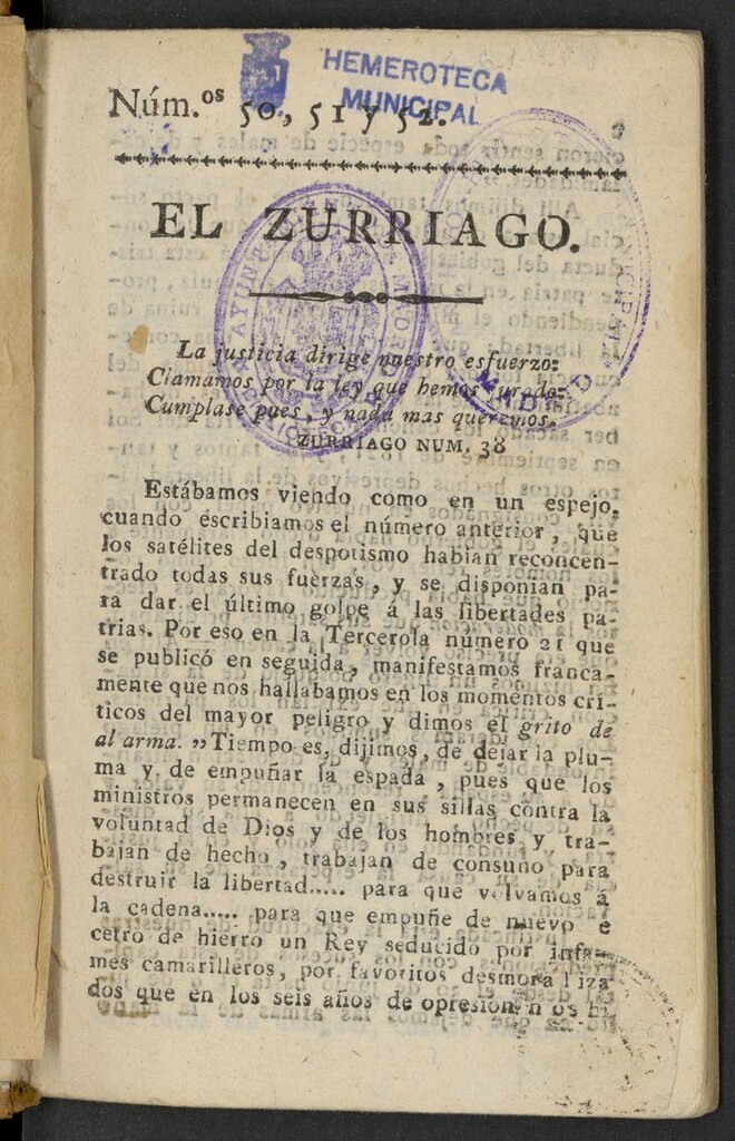 Miniatura de El Zurriago. Madrid de 1822, nº 50, 51 y 52