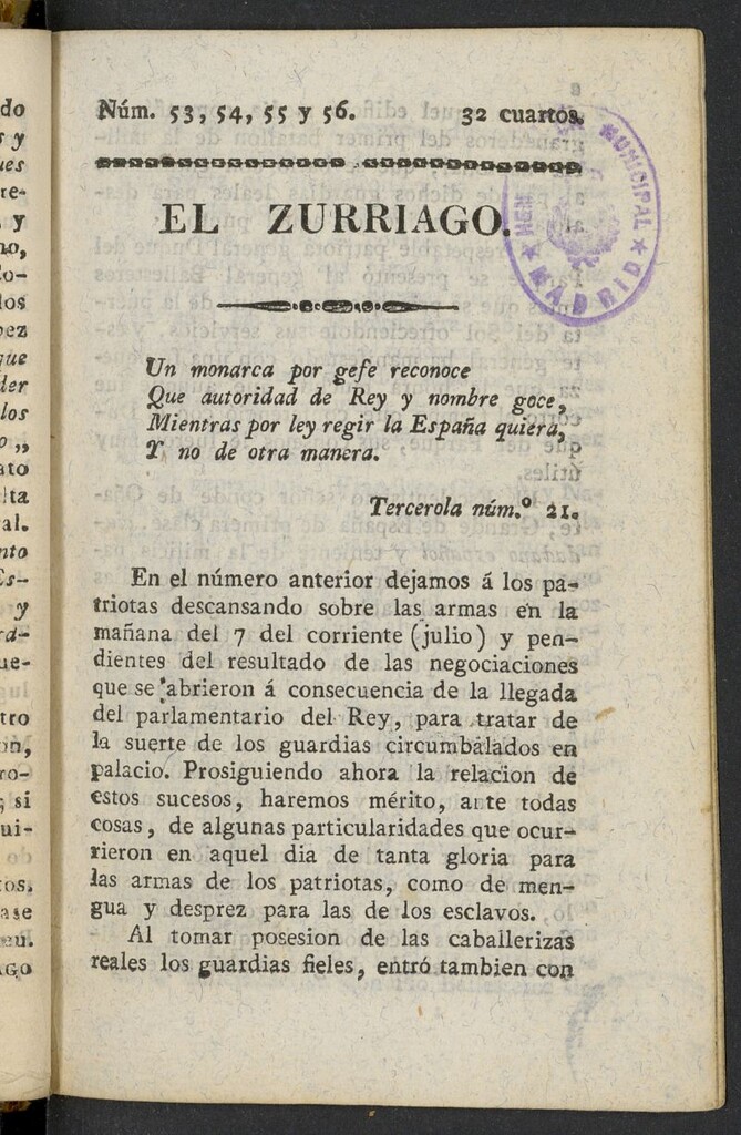 Miniatura de El Zurriago. Madrid de 1822, nº 53, 54, 55 y 56