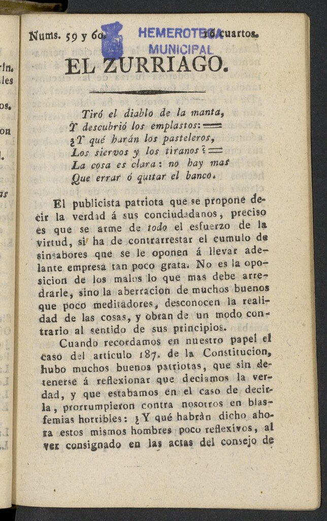 Miniatura de El Zurriago. Madrid de 1822, nº 59 y 60