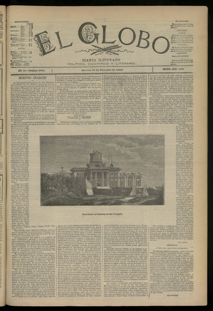 Miniatura de El Globo : diario ilustrado del 12 de febrero de 1889, nº 4849