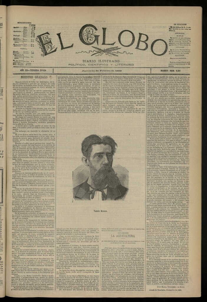 Miniatura de El Globo : diario ilustrado del 14 de febrero de 1889, nº 4851