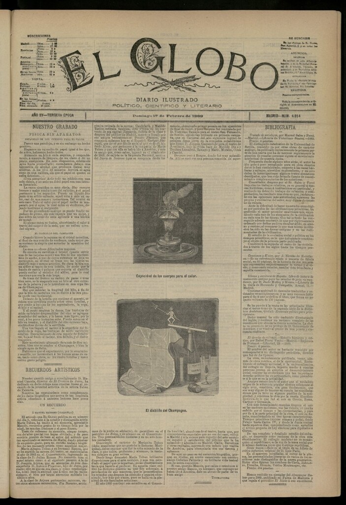 Miniatura de El Globo : diario ilustrado del 17 de febrero de 1889, nº 4854