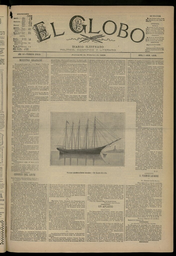Miniatura de El Globo : diario ilustrado del 21 de febrero de 1889, nº 4858