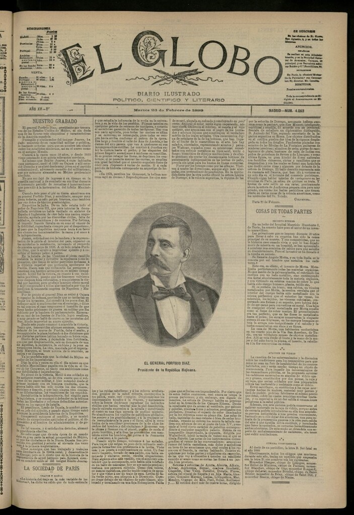 Miniatura de El Globo : diario ilustrado del 26 de febrero de 1889, nº 4863
