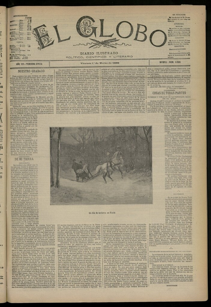 Miniatura de El Globo : diario ilustrado del 1 de marzo de 1889, nº 4866