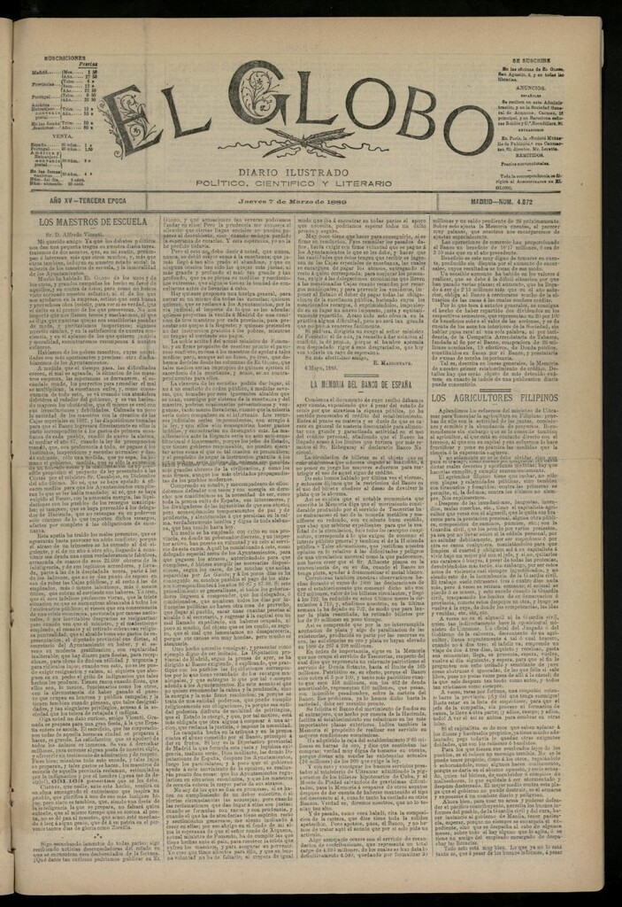 Miniatura de El Globo : diario ilustrado del 7 de marzo de 1889, nº 4872