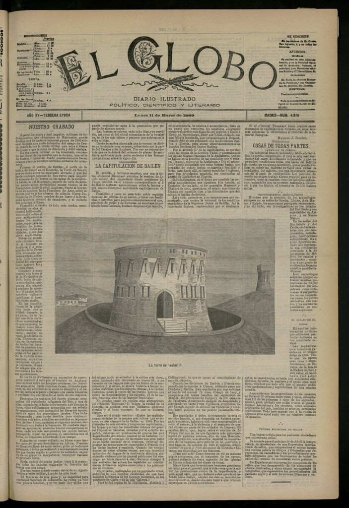 Miniatura de El Globo : diario ilustrado del 11 de marzo de 1889, nº 4876
