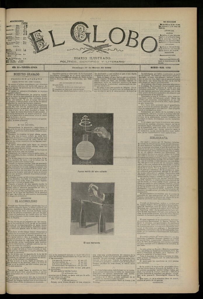 Miniatura de El Globo : diario ilustrado del 17 de marzo de 1889, nº 4882