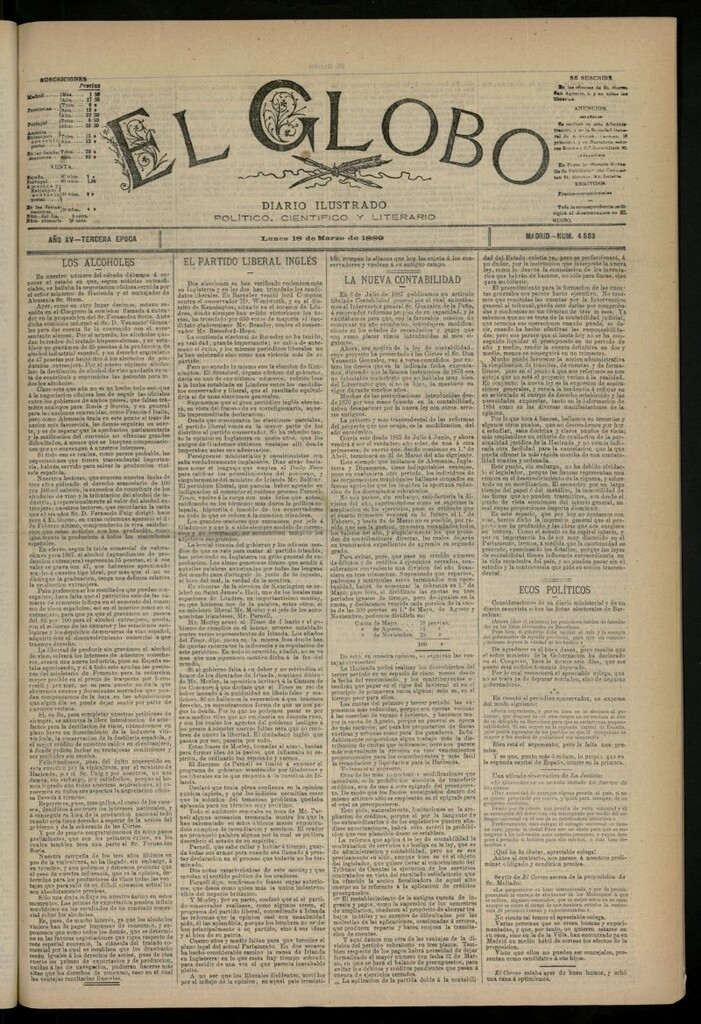 Miniatura de El Globo : diario ilustrado del 18 de marzo de 1889, nº 4883