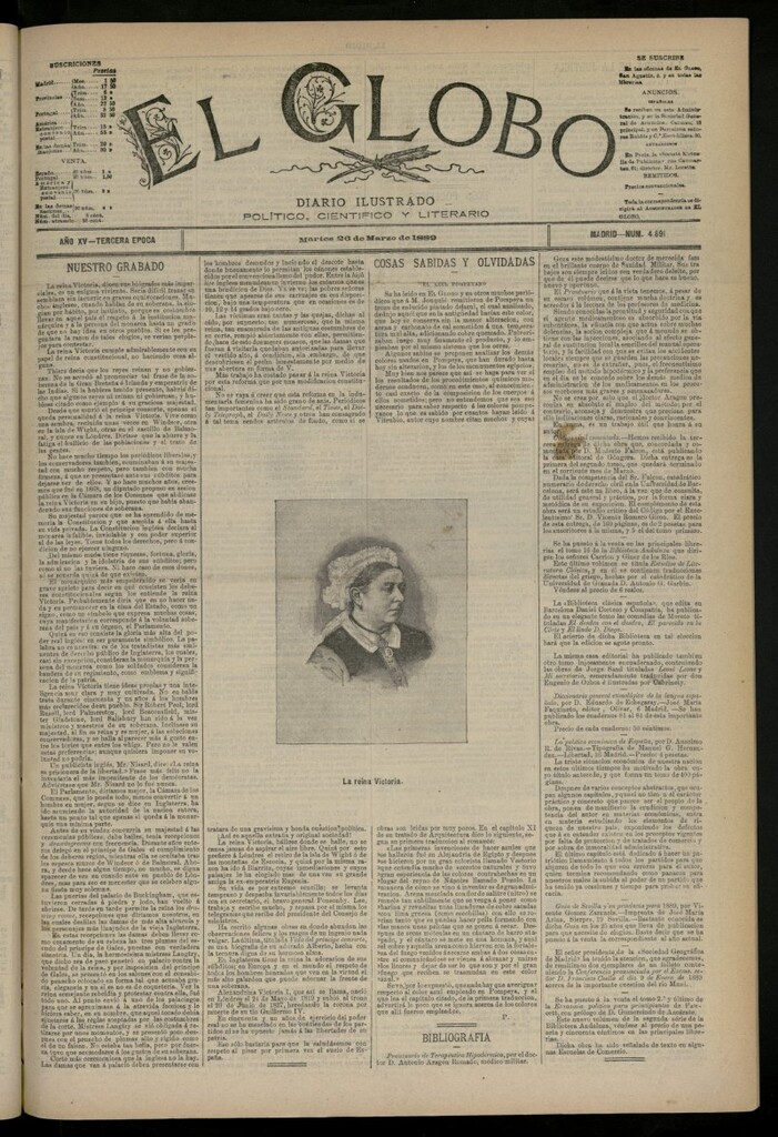 Miniatura de El Globo : diario ilustrado del 26 de marzo de 1889, nº 4891